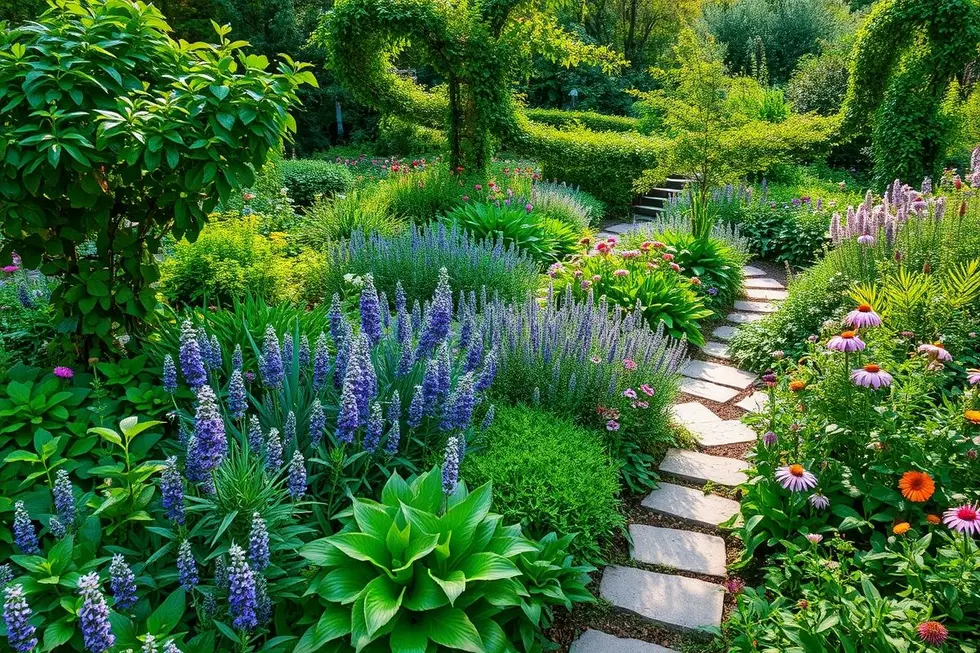 Jardim abundante de plantas medicinais