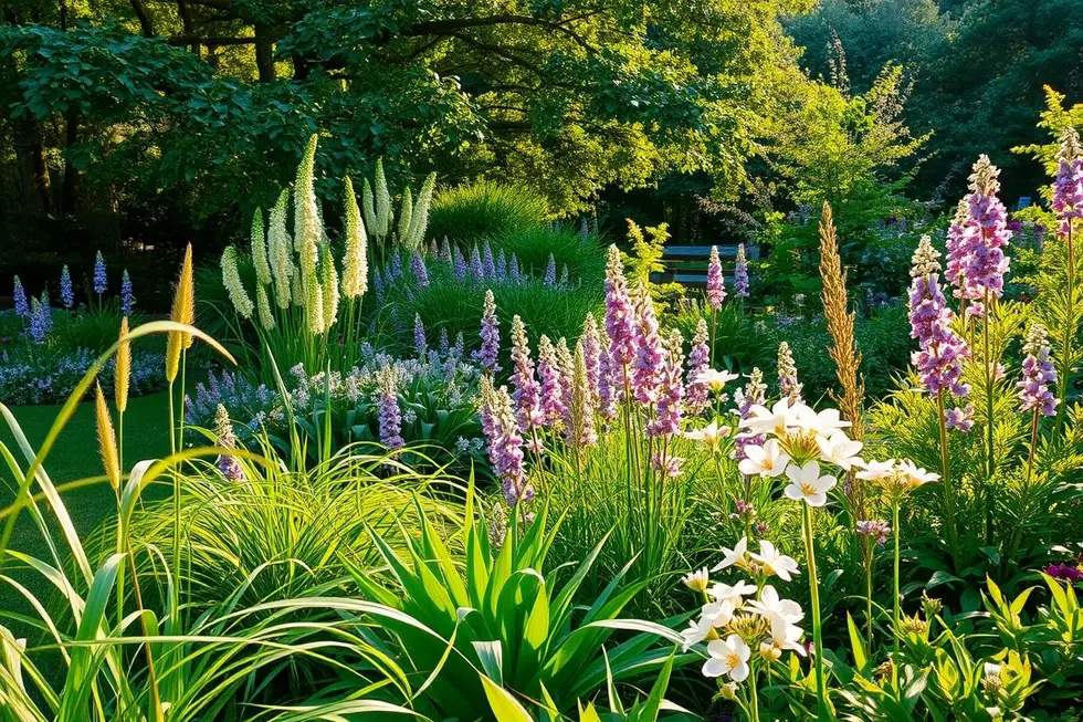 Jardim sereno mostrando plantas saudáveis