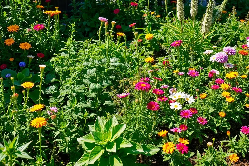 Jardim verdejante nutrido por composto orgânico.