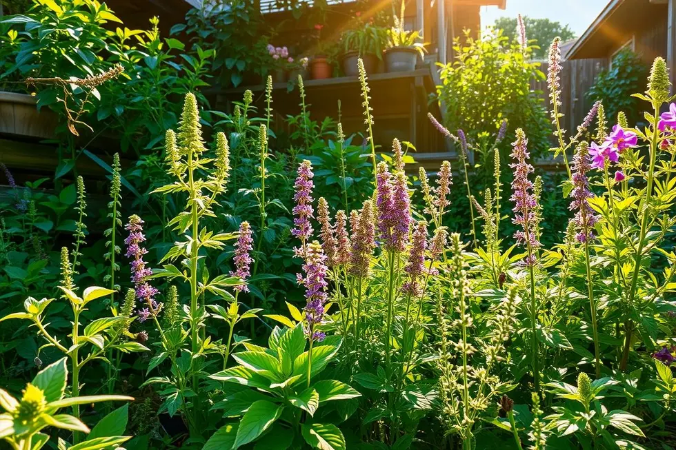 Home garden with flourishing medicinal herbs
