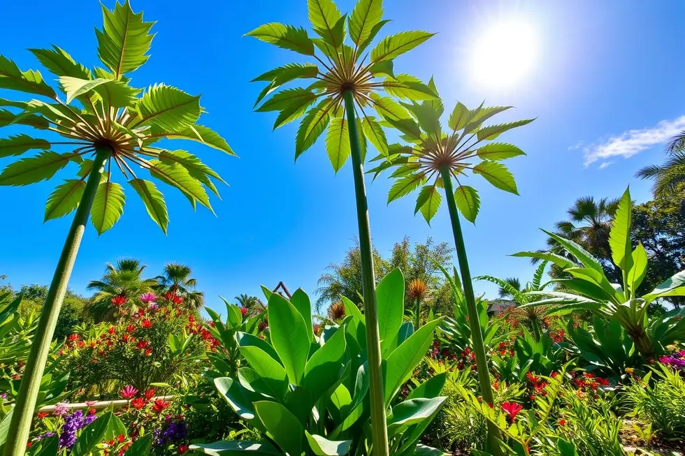 Um jardim vibrante com plantas de Guaimbê.