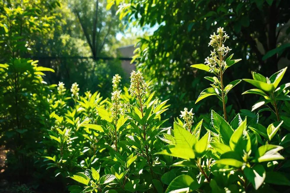 Um jardim saudável de guaimbê iluminado pelo sol