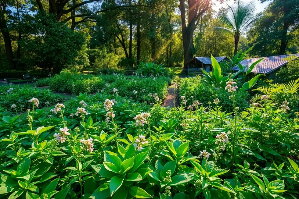 Jardim com várias plantas medicinais.