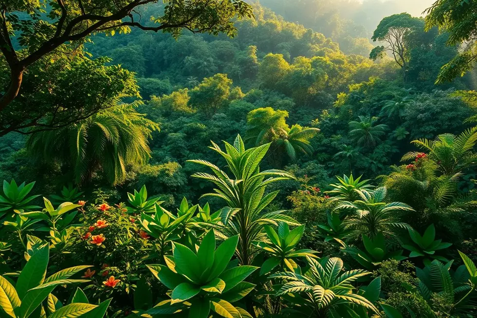 Várias plantas medicinais em uma paisagem natural