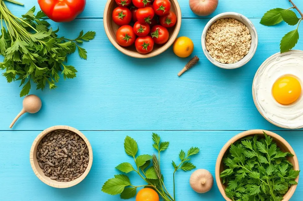 Mesa com alimentos saudáveis e naturais