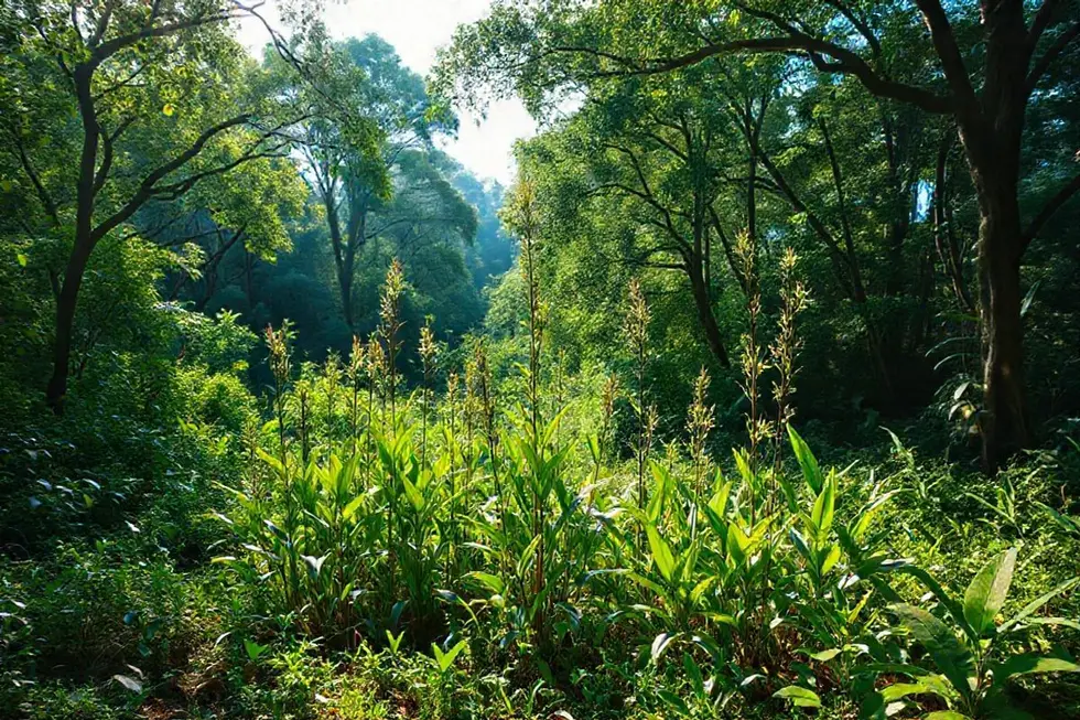 Ambiente natural com plantas guaimbê, destacando sua beleza.