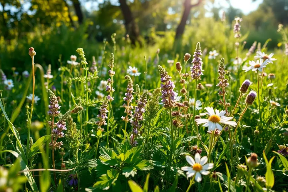 Landscape of wild herbs and plants for essential oils