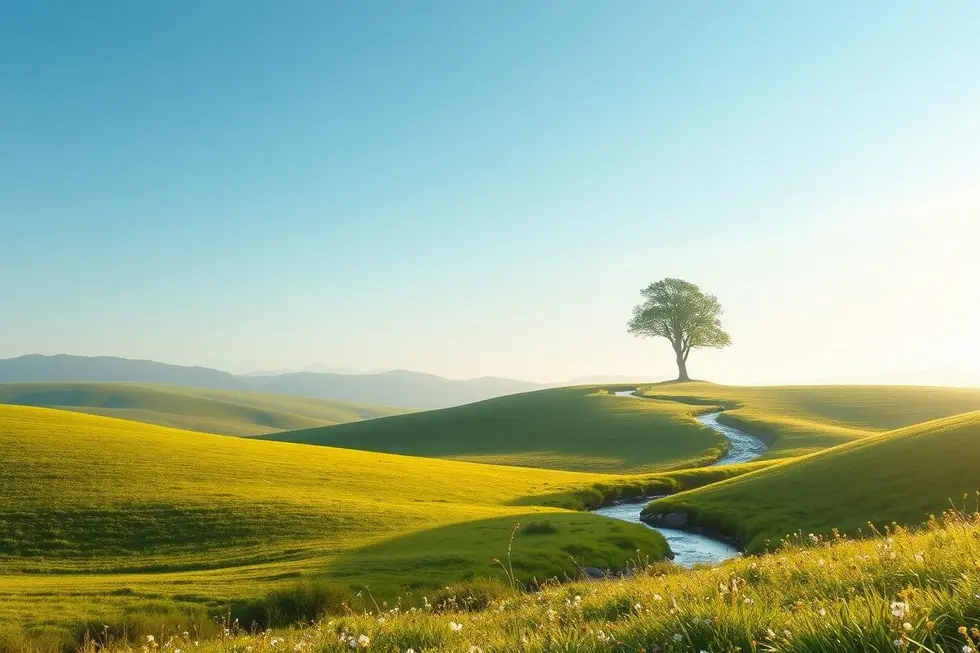 Uma paisagem tranquila representando a cura e esperança para pessoas com fibromialgia.