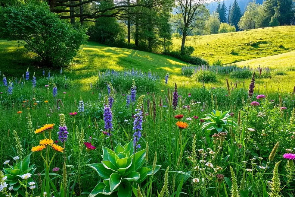 Paisagem natural com plantas medicinais