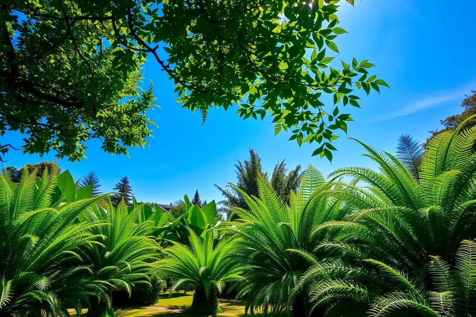 Paisagem de jardim com samambaias