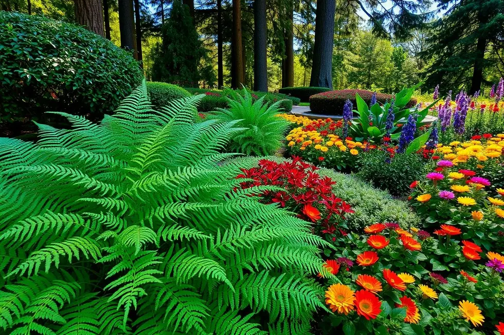 Paisagem com samambaias em destaque