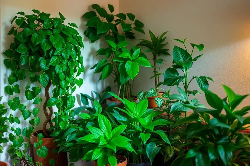 Ambiente decorado com várias plantas internas