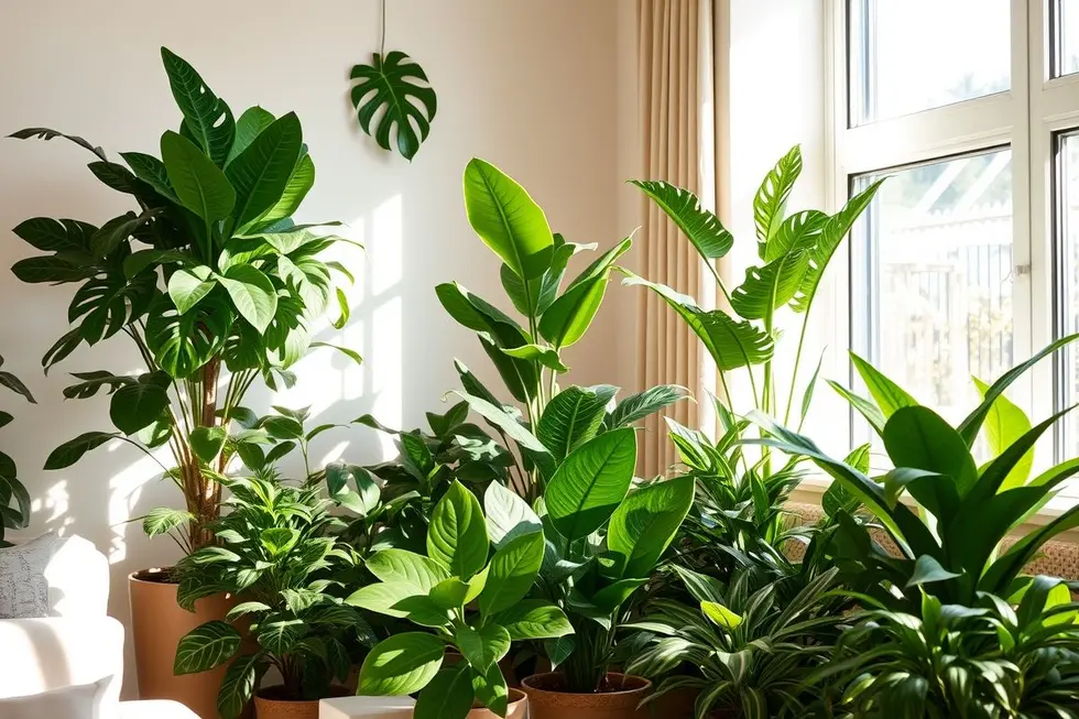 Imagem de arranjo de plantas internas em sala de estar