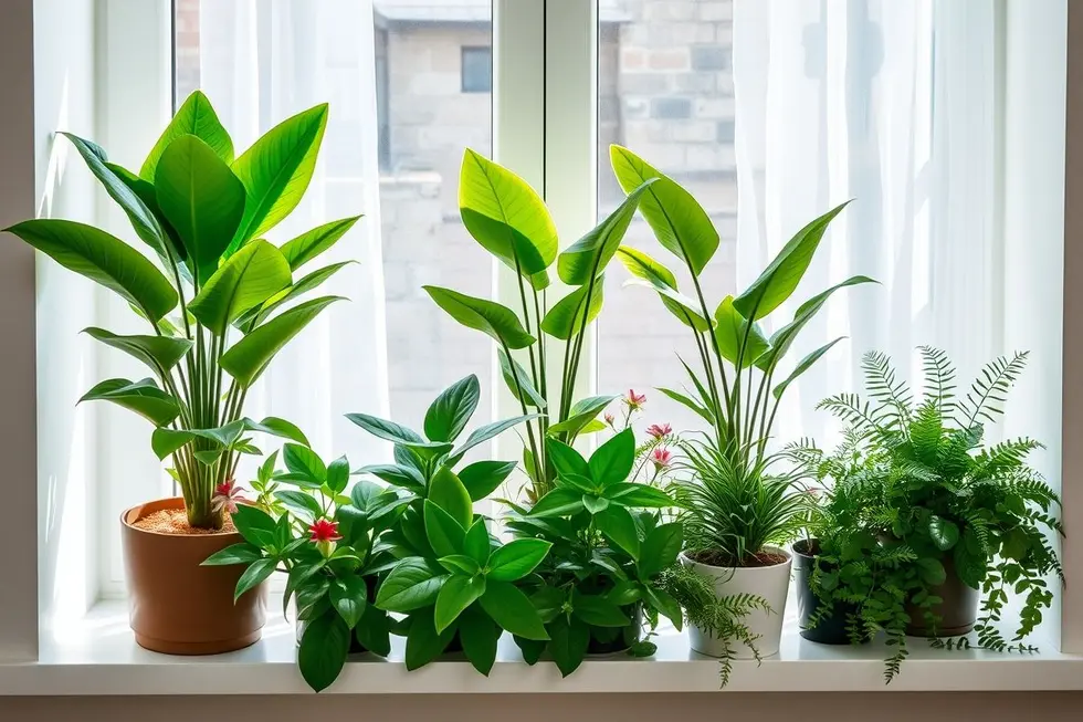 Imagem de várias plantas de fácil cuidado em um ambiente interno.