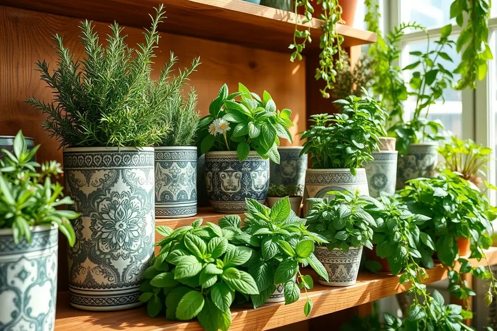 Variadas plantas medicinais crescendo em casa