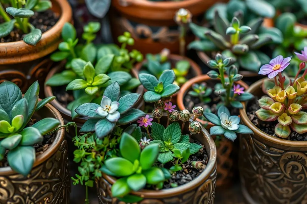 Variedade de plantas medicinais em vasos