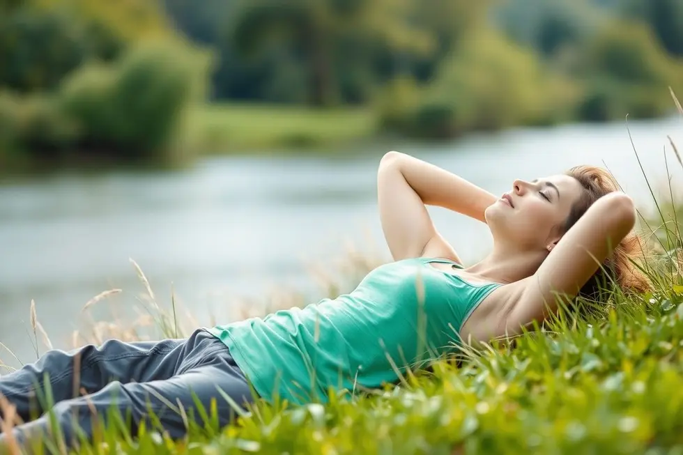 Imagem relaxante de uma pessoa em meio à natureza, simbolizando a saúde intestinal