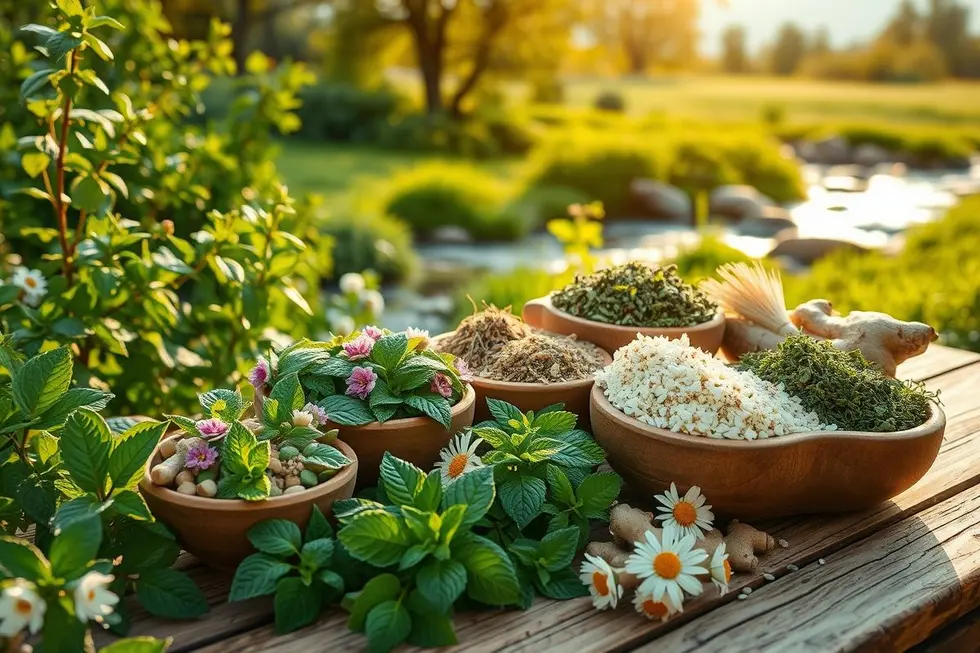 Ambiente saudável representando remédios naturais para a digestão.