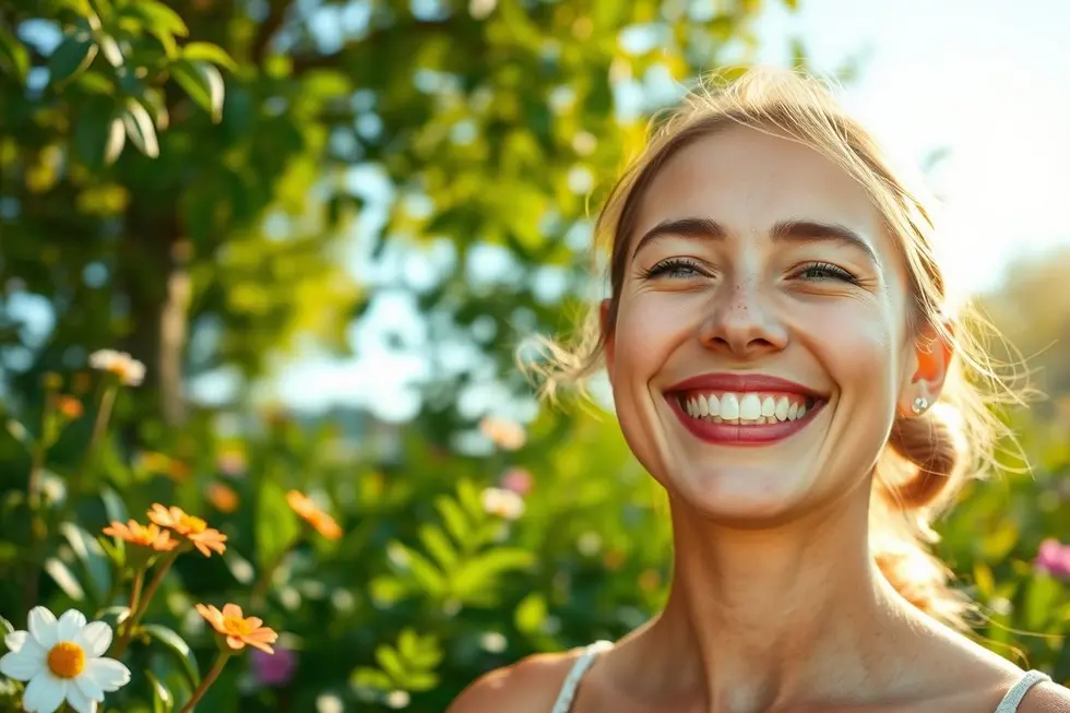 Pessoa sorrindo com boa saúde bucal