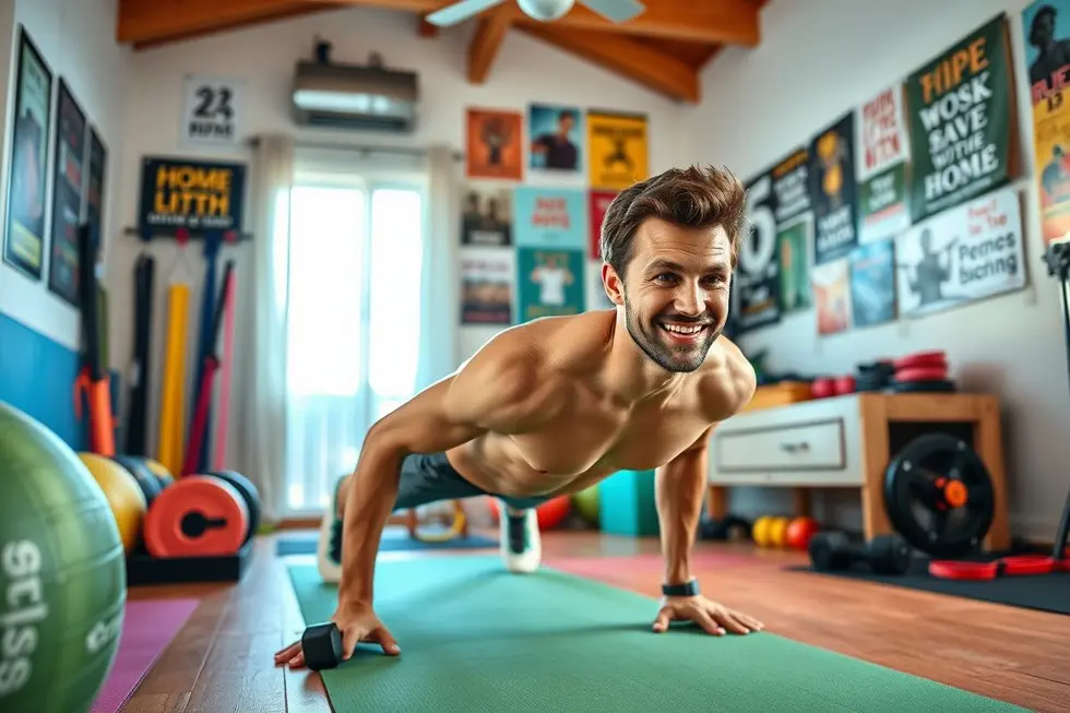 Ambiente motivacional para treino de peito em casa