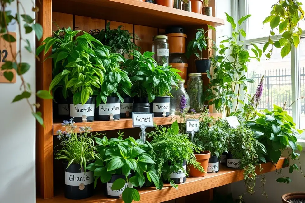 Conjunto de plantas medicinais para cultivo em casa.
