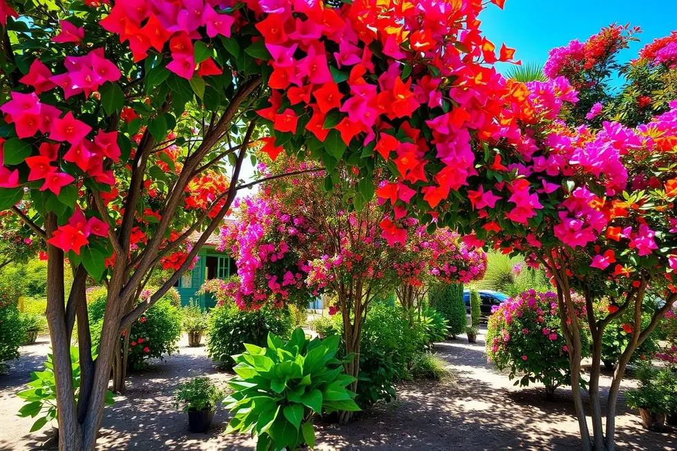 Jardim medicinal vibrante com guaimbê e outras plantas.
