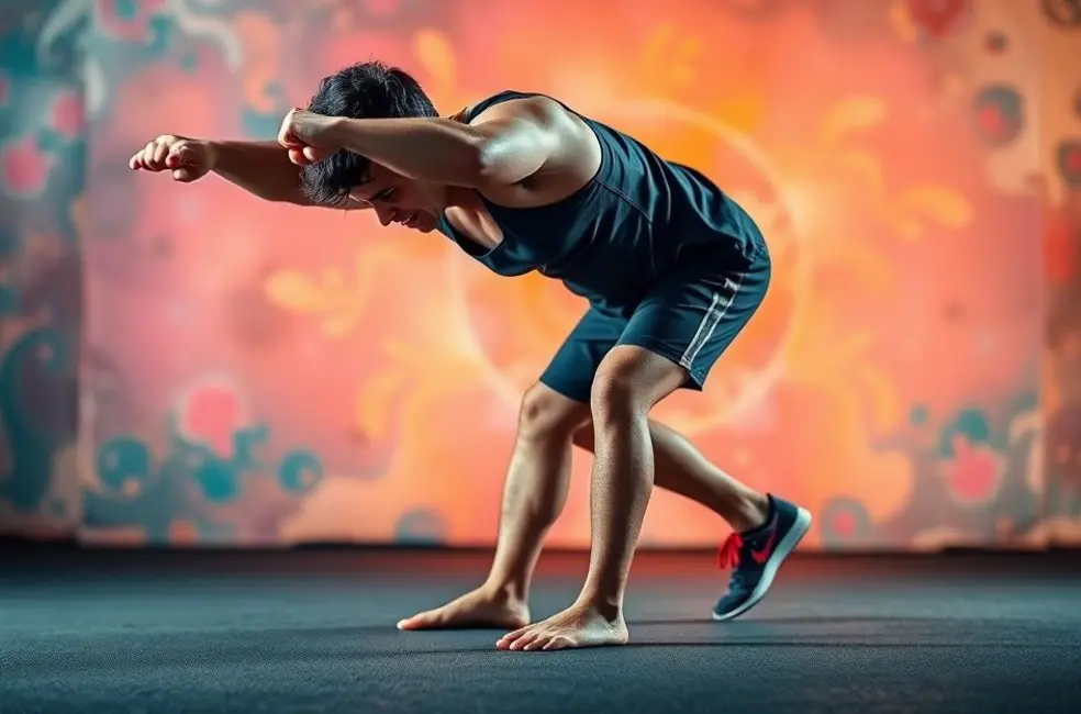 Uma imagem vibrante de alguém realizando um burpee, simbolizando o esforço e energia do exercício.