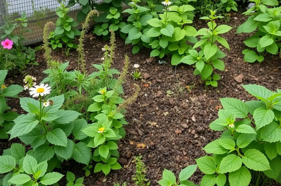 Jardim de plantas medicinais florescendo com o uso de adubo caseiro