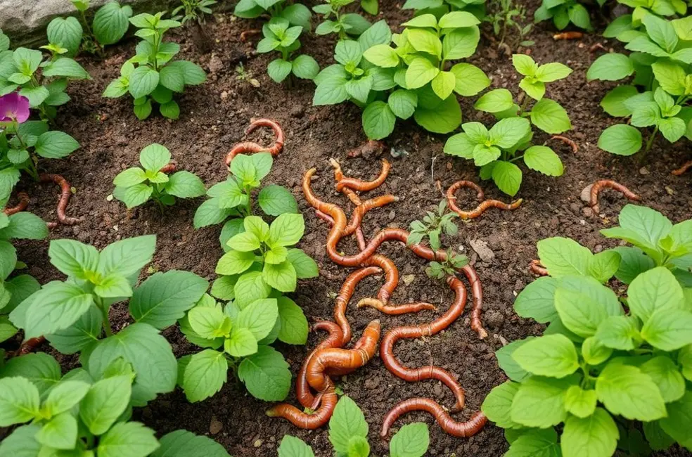 Jardim vibrante que se beneficia da presença de minhocas.